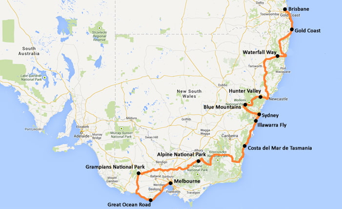 El mapa de nuestra ruta en moto por Australia