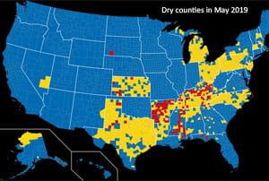 mapa de los condados secos en 2013