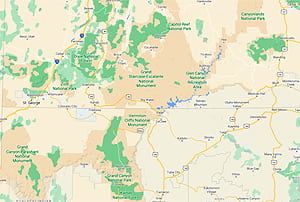 Mapa de carreteras de Utah y Arizona