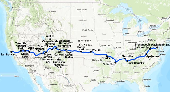 El mapa del motoviaje de Costa a Costa en 2026